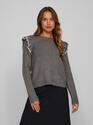 Vila 14100771/Medium Grey Nanzy LS o-neck flounce top