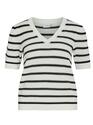 Vila 14103069/White Alyssum/Black Dalo v-neck puff SS stripe