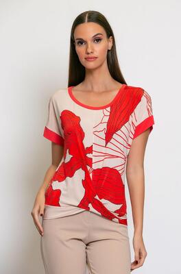 Batida 1604/Red Lily print Travel print shirt met boord