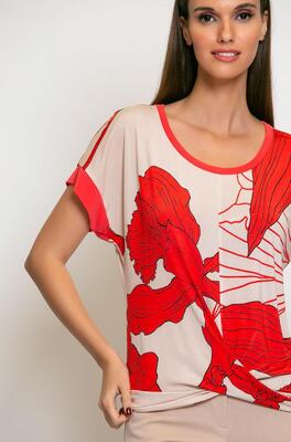 Batida 1604/Red Lily print Travel print shirt met boord