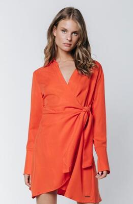 Colourful Rebel WD114194/703 Bright Orange Hette Uni Wrap Mini dress