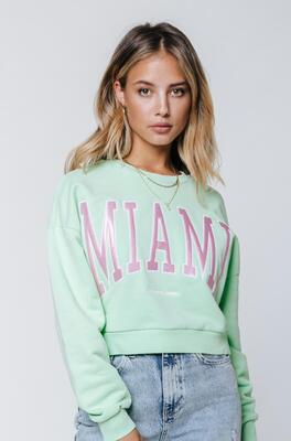 Colourful Rebel WS414075/801 Neon Lime Miami Patch Cropped Sweat
