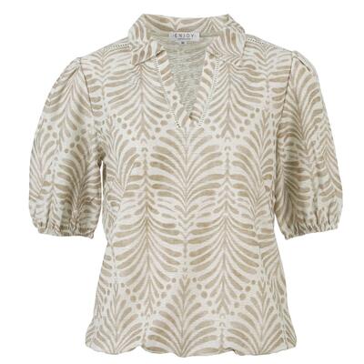 Enjoy Womenswear 183251/521 Zand Blouson Polo pofmouw structuur