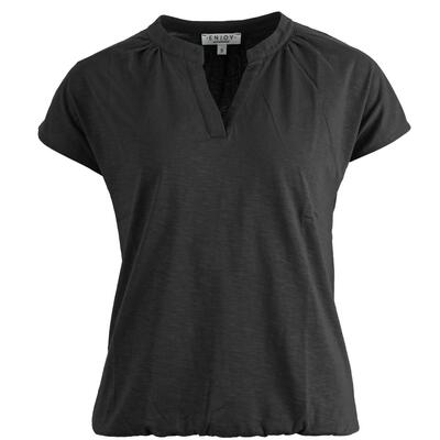 Enjoy Womenswear 183394/091 Zwart Uni basis T-shirt met boord