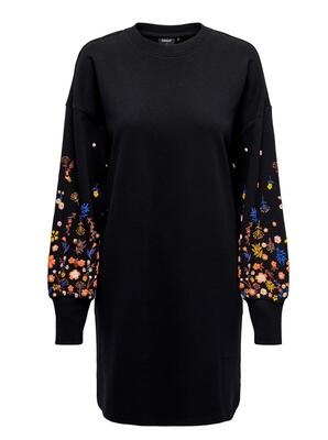 Only 15281818/Black Flower Brooke LS short dress flower