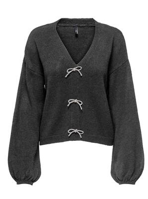 Only 15343634/Dark Grey Melange Donna LS v-neck pullover