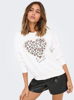 Only 15356179/Cloud Dancer Heart Tammie LS leo print o-neck