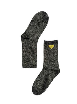 Pinned by K 07884/Black heart gold Socks Love Heart Glitter