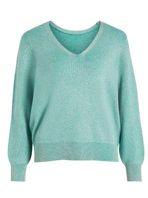 Vila 14079693/Green Milieu Ril multi v-neck LS top NOOS