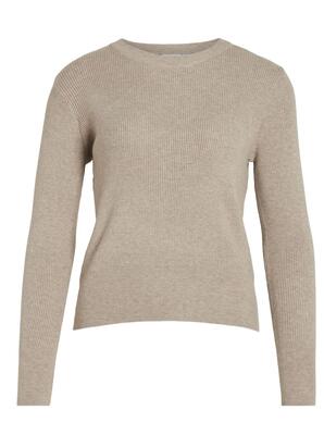 Vila 14084325/Natural Melange Comfy o-neck LS knit top NOOS