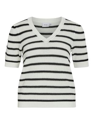 Vila 14103069/White Alyssum/Black Dalo v-neck puff SS stripe