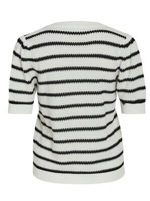 Vila 14103069/White Alyssum/Black Dalo v-neck puff SS stripe