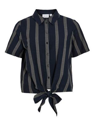 Vila 14105067/Navy Blazer Prisilla print SS knot shirt